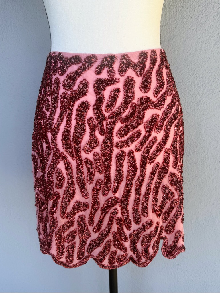 Pink Zebra Print Beaded Mini Skirt